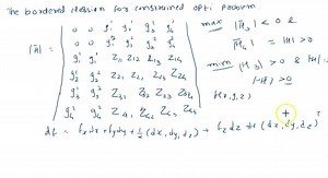Exercise 1Write out the bordered Hessian for constrained optimization problem (of your choice ie write down any objective function and constraint) with three choice variables and ONE constraint: Then state specifically the second-order sufficient condition for maximum and for minimumNow suppose there are TWO constraints. How does the bordered Hessian and your answer to point change?