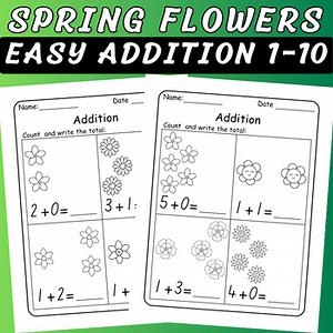 Spring Flowers Addition Worksheets Within 10 | Kindergarten Math Activities