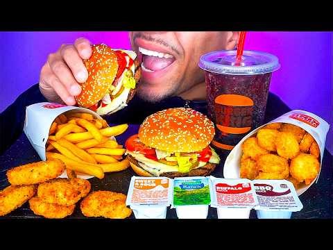 ASMR BURGER KING CHICKEN NUGGETS IMPOSSIBLE WHOPPER CHEESE HASH BROWNS JERRY EATING SOUNDS MUKBANG