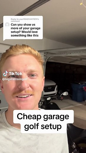 Replying to @user904014417074 full setup i guess 😅 my garage is not pristine but since 400 people total will ever see this its not a big deal. Also *cheap* if you don’t include the skytrak haha #golf #golftok #drivingrange #golfswing #golfsimulator #garagegolf