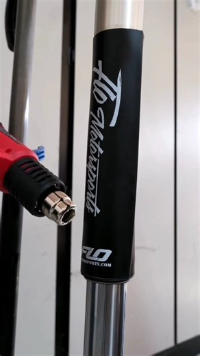 Flo Motorsports 360 degree Upper Fork Guards. Unlike fork Decals/stickers that always end up with a large uncovered area These unique fork Guards offers a true 360 degrees protection for your forks. Flo upper Fork Guards will not only cover the rear area of the fork, but also all of the ridges including those which house those all important oil seals. Forks vary in diameter. A standard set of forks may have a tube which will be 55mm at the triple clamp yoke, which tapers to 50mm, which then expa