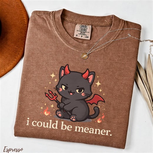 I Could Be Meaner Shirt, Cute Devil Cat Meme Shirt, Sarcastic Cat Shirt, Gothic Emo Cat T-shirt, Witchy Spooky Cat Tee, Introvert Meme Shirt - Etsy