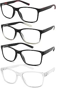 Blue Light Blocking Reading Glasses for Men,4 Pack Stylish Computer 1.5 Readers with Spring Hinges,Anti Glare/Eye Strain Filter UV Ray Magnigying Reader Eyeglasses,+1.50 Magnification Strength