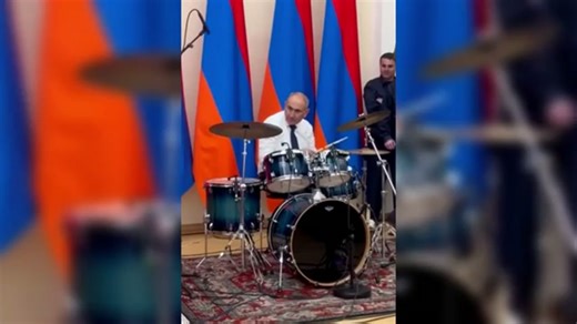Macron sings at Armenia state dinner as Nikol Pashinyan joins on drums