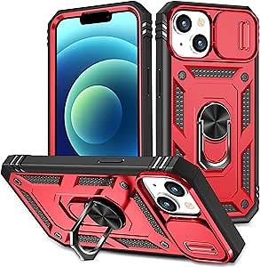 Korecase Protection Case for iPhone 15 Plus Ring Case with Camera Lens Cover Military Grade Heavy Duty Dual Layer Full Body Shockproof Protection Shell for Magnetic Car Mount Holder - Red