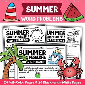 WORD PROBLEMS | ADDITION AND SUBTRACTION WITHIN 100 WORKSHEETS | SUMMER THEME