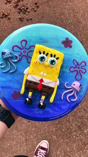 Made this #spongebob plaque as a holiday gift for my lovey ? #art #artsandcrafts #polymerclay #clay #paint #resin #artresin #cartoon #fyp