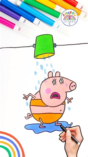 Peppa Pig Simple Drawing | Draw Peppa Mummy Pig Getting Wet Wow 🌈🐽 #peppapig #shorts #cartoon #easy