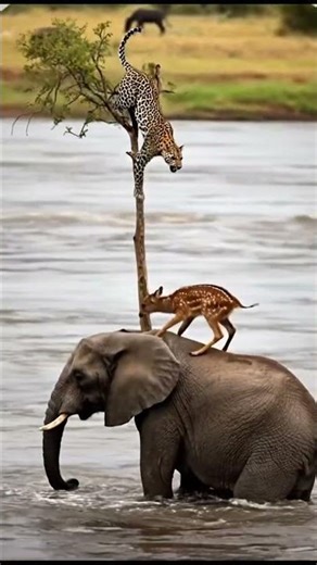 Elephant Shakes Tree to Save Baby Deer from Leopard Attack