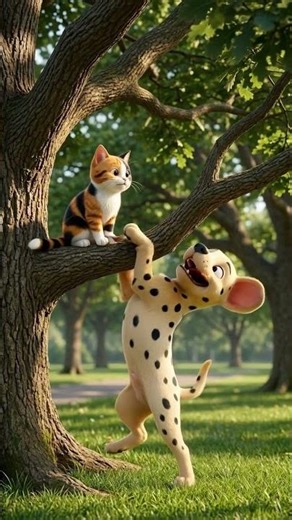 Chú Chó Happy Tập Leo Cây Cùng Bạn Mèo