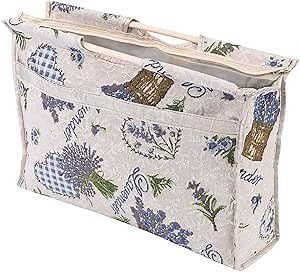 Knitting Needles Storage Organizer, Wooden Handle Woven Fabric Sewing Bag with Floral Design for Knitting Accessories