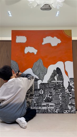 Jayden Ju | A closer look at the creative process of a 9-year-old artist, working line by line on a large canvas. This piece wasn’t rushed. It’s built... | Instagram