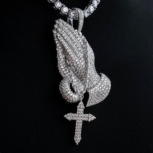 Iced Out Praying Hands Cross Pendant: CZ, Gold/silver, Christian Catholic Faith Jewelry - Etsy