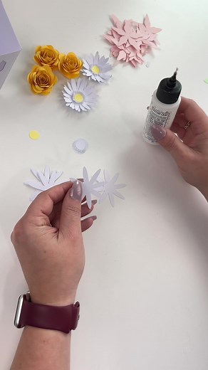 2K views · 44 reactions | Free paper flower templates: Head over to my blog (check the links) and grab all three of these flower templates for free to upload to your Cricut or Silhouette. Plus, check out how to make a Mother’s Day bouquet basket using them 﫶Paper is from @michaelsstores Glue is by @bearlyarts and you can save with code DINOMAMA #paperflowers #paperflowerbouquet #freesvg #cricut | Dinosaur Mama SVG | Facebook