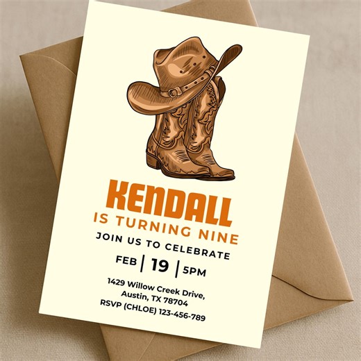 Cowboy Birthday Invitation for Kids, Western Birthday Party Invite, Cowboy Boots Hat Theme, Boys Western Birthday, Editable Canva Invite - Etsy