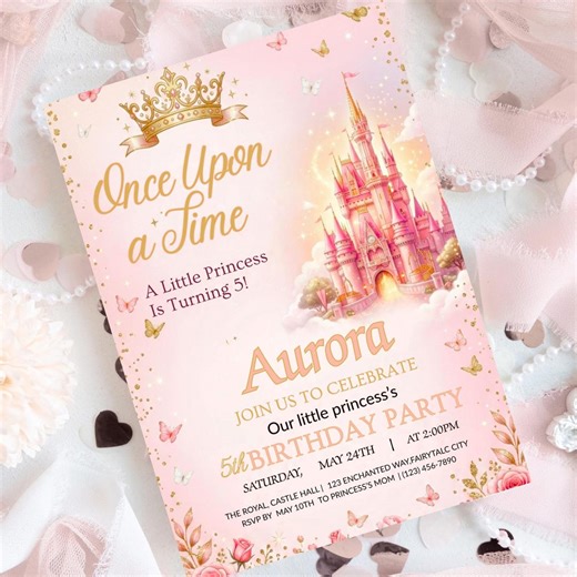 Royal Princess Castle Birthday Invitation, Once Upon a Time Theme, Editable Canva Template, Instant Download - Etsy