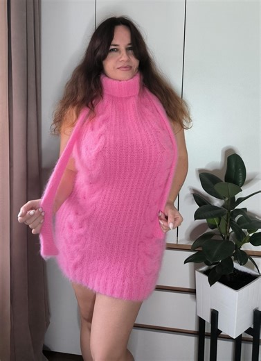 Angora Sweater Dress Virgin Killer: Fluffy Knit Mini Dress Pink - Etsy