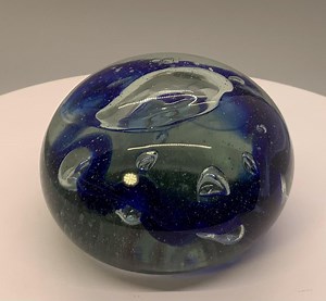 Vintage Hand Blown Blue & Gray Art Glass Paperweight With Controlled Bubbles, Studio Glass Orb - Etsy