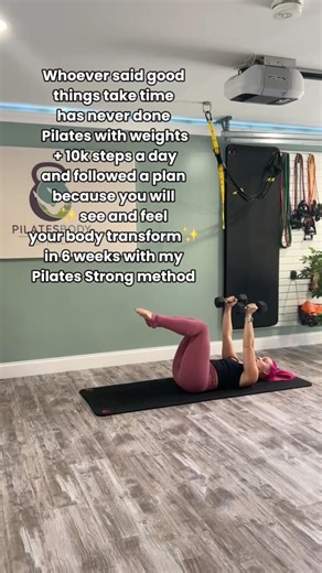 Pilates X Strength 6 week program includes: 3x/week workouts, 30min/day, Dumbbells only, Coaching.