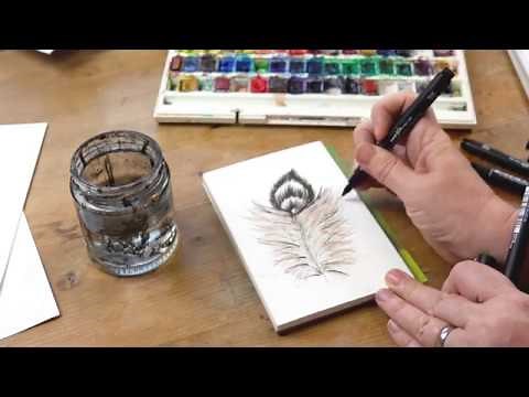 Using Uni-PIN fine line pens over watercolour