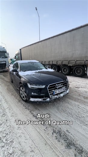 Audi Quattro pulling a truck. AWD at work 💪 3.0 TDI Audi на Quattro 3.0 TDI тягне тір. Повний привід у дії #Audi #cars #winter