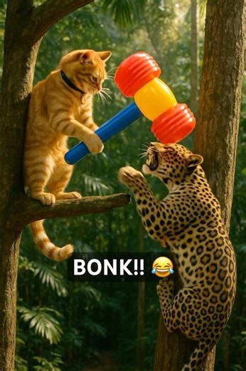 Funny Showdown!! Inflatable Hammer Chaos 🐱🔨🐆😂 #shorts #funnyanimals