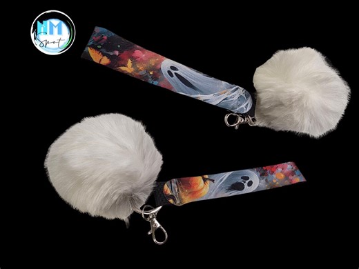 Pom Pom Keychain, Halloween, Ghosts, Pumpkins - Etsy