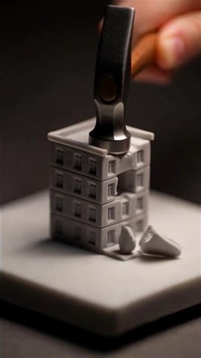 Miniature Building Destroy ASMR 🔨🏢 | #ASMR #DestroyASMR #Satisfying #Shorts