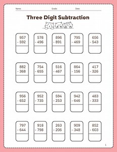 Three Digit Subtraction Worksheets ,math - Etsy