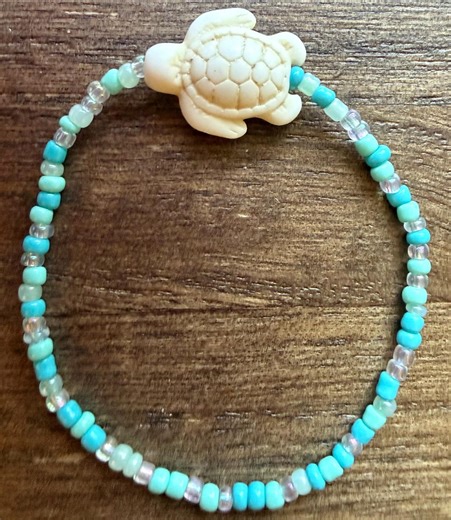 Blue Seed Bead Bracelet With a Turtle Bead - Etsy