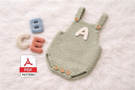 Crochet Baby Romper Pattern, Personalized Alphabet Design (PDF Pattern 9-15 Months) - Etsy