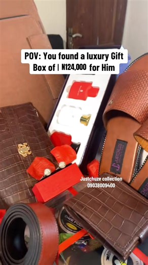 If He deserves a gift then he should be given Something Thoughtful, Stylish and Worthwhile. Package content: Leather Slippers Fabric Laptop bag Leather belt Wallet Clutch purse Perfume Set Cufflinks FREE LEATHER CARE KITS Price- N124,000 How to order: Send a Message or Message 09038009400