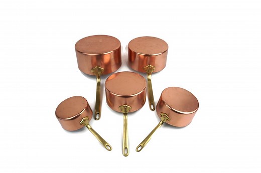 Vintage Copper Cookware Pan Set of 5, Antique Kitchenware, Copper Saucepans, Copper Cooking Set With Brass Handle, Unique Gift Idea for Mom - Etsy