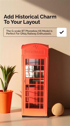 The G-scale BT Phonebox K6 model enriches GN15 layouts, showcasing 1926 historical elegance. . . https://narrowmindedrailworks.com/products/g-scale-model-scenery-bt-phonebox-k6-version-very-suitable-for-gn15-1 #ModelTrainHobby #NRM | Narrow Minded Railworks