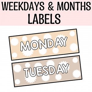 Printable Boho Weekdays and Months Labels, Days of the Week Posters, Cards