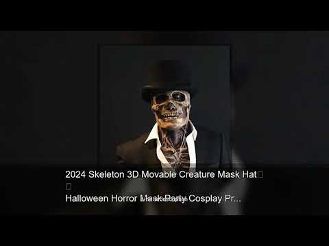 2024 Skeleton 3D Movable Creature Mask Hat Halloween Horror Mask Party Cosplay Props Silicone F