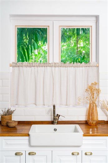 Linen Cafe Curtains - Sheer Kitchen Sink Skirt – Rod Pocket Short Window Curtain, Custom Size Farmhouse - Etsy