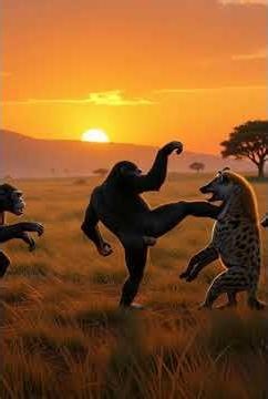 chimpanzee VS hyena #taekwondo #karate #gaming #martialarts #fighter #chimpanzee #hyena