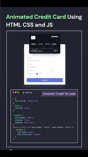 Animated Credit Card Using HTML CSS & JavaScript 💳✨ | #shorts #coding