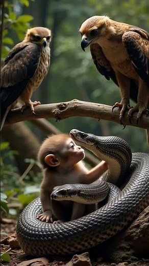 Baby Monkey Fights for Life! Giant Snake Strikes as Eagle Watches!