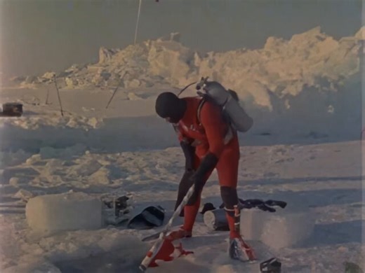 A Canadian flag being placed at the North Pole in 1974. credit: nfb 🇨🇦