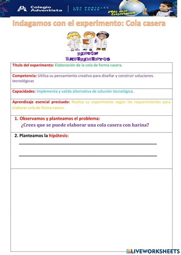 Experimento :Cola casera worksheet