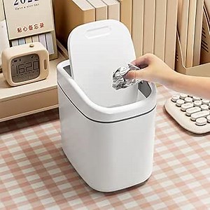 Mini Trash Can with Lid,Small Desk Trash Can,Countertop Mini Garbage Cans,Tiny Waste Basket,White