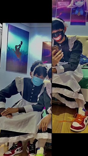 Anime-Themed Maid Outfit Showcase with Swords