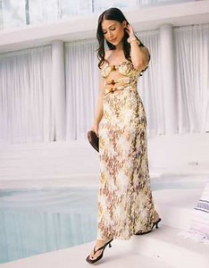 South Beach – Maxi-Strandkleid aus Netzstoff in Grün-Bunt mit abstraktem Muster und Zierausschnitt  | ASOS
