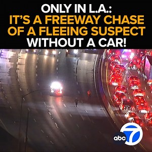 386K views · 6.1K reactions | It's not your typical Southland freeway chase. CHP officers and Sheriff's deputies in hot pursuit of an armed suspect on the 5 Freeway hightailing it in the fast lane without a car. He should be easy to stop, right? Not so fast! One deputy having to hitch a ride on a pickup to catch him. Eyewitness News is live with how this footrace all started. Tonight at 11 from ABC7. https://abc7.com/14061256 | ABC7 | Facebook