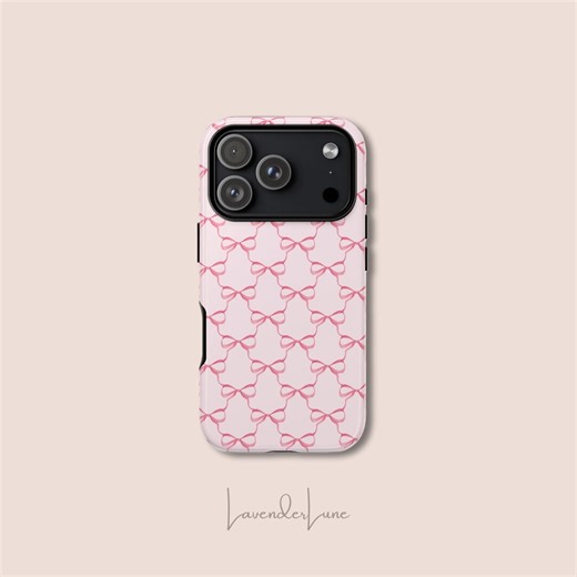 Pink Bow Pattern Phone Case | Girly, Dual Layer Protection - Etsy
