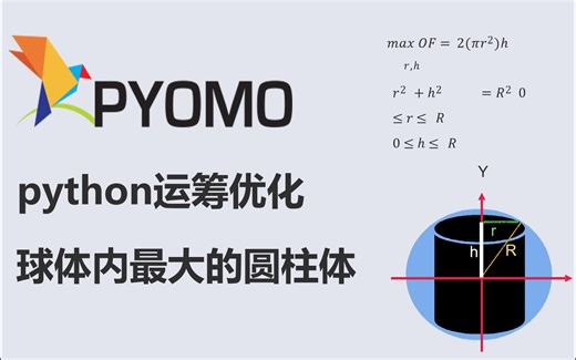 pyomo实例-求球体内的最大圆柱体-python运筹规划-手敲代码
