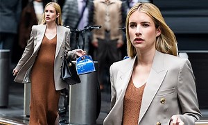 Emma Roberts films 'AHS' scene with a large group of women
