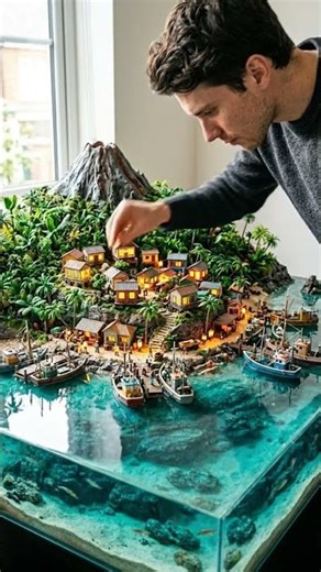 I Built a Living Volcano Island on My Table 🌋😳#miniature #miniatureworld #diorama